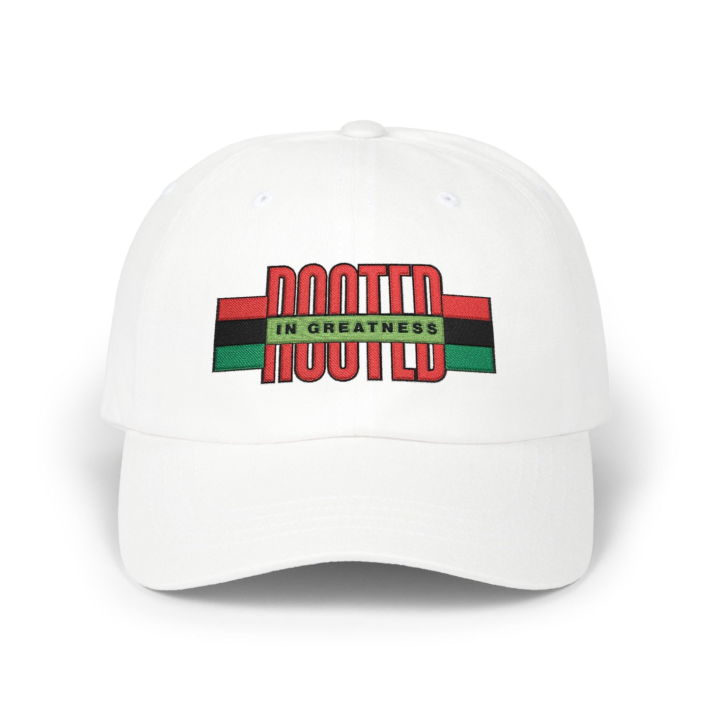 Rooted in Greatness Dad Cap — Pan‑African Flag Embroidered Baseball Hat