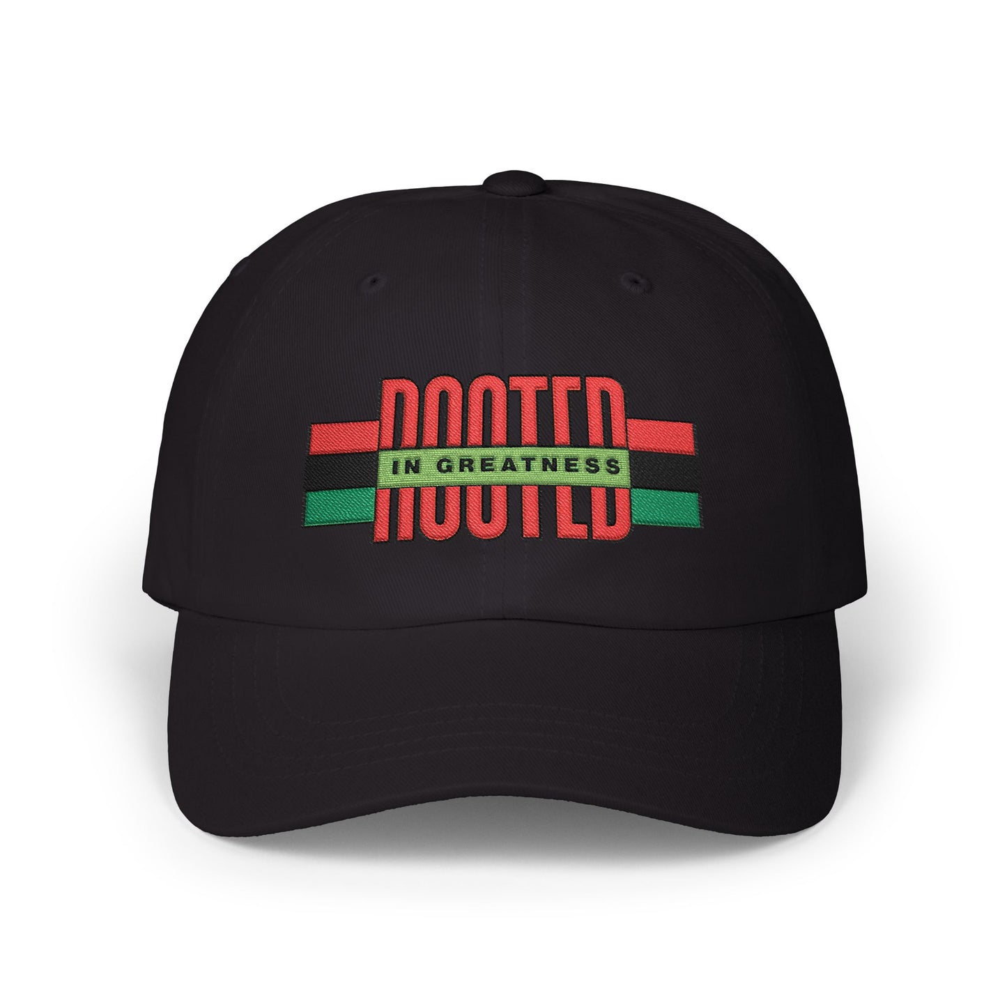 Rooted in Greatness Dad Cap — Pan‑African Flag Embroidered Baseball Hat