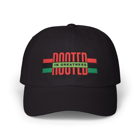 Rooted in Greatness Dad Cap — Pan‑African Flag Embroidered Baseball Hat