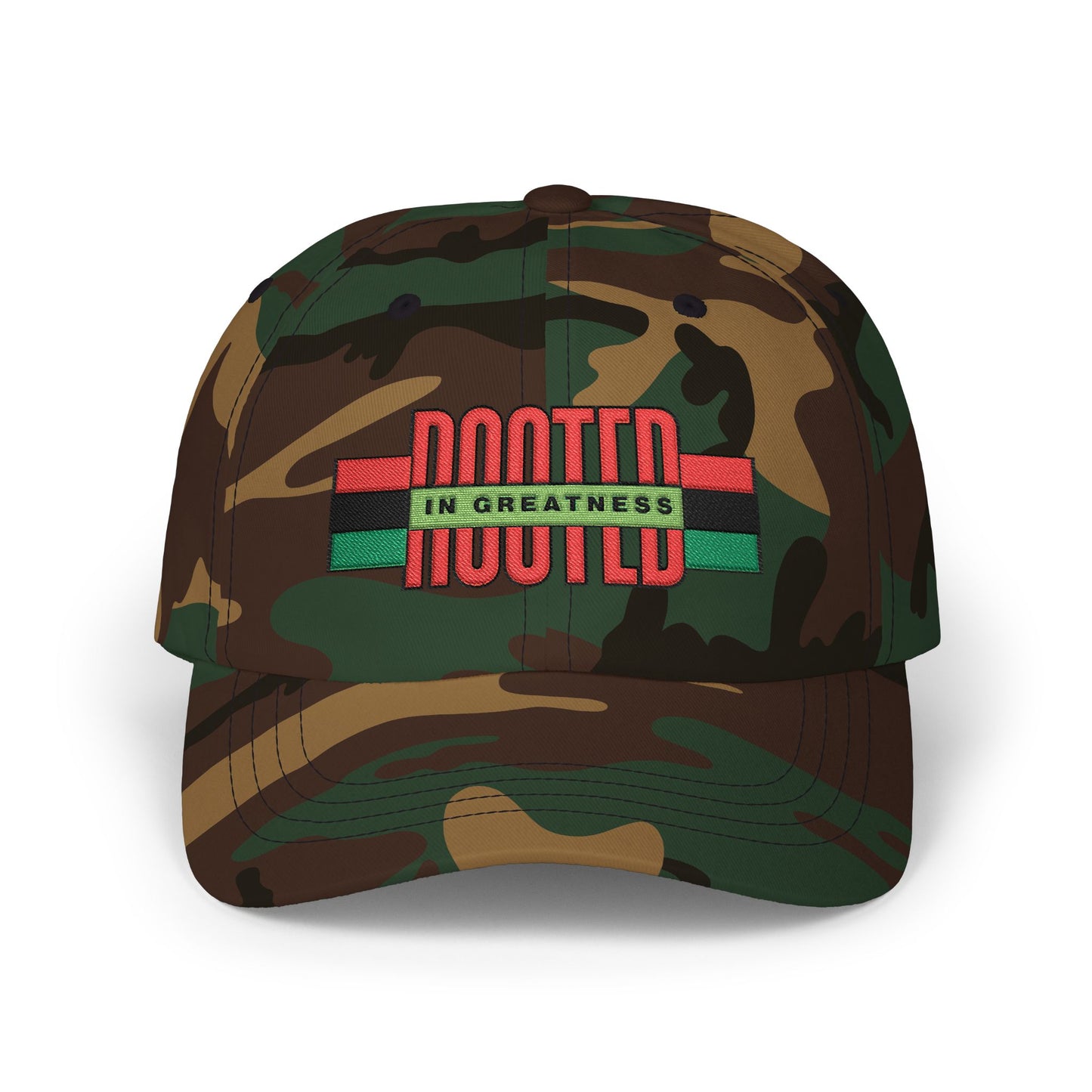Rooted in Greatness Dad Cap — Pan‑African Flag Embroidered Baseball Hat